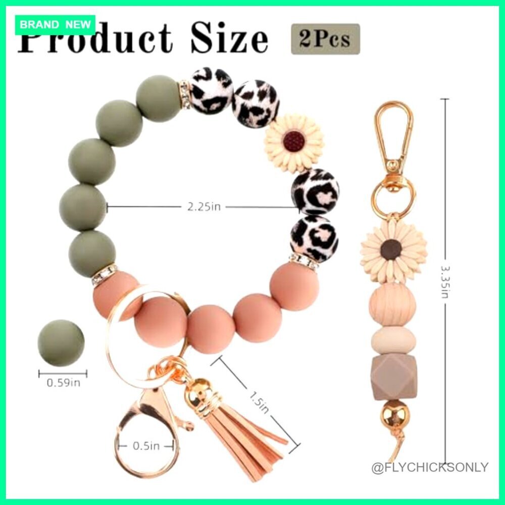 Adjustable Silicone Bead Bracelet Keychain with Detachable Clip, Hands-Free - Picture 5 of 5
